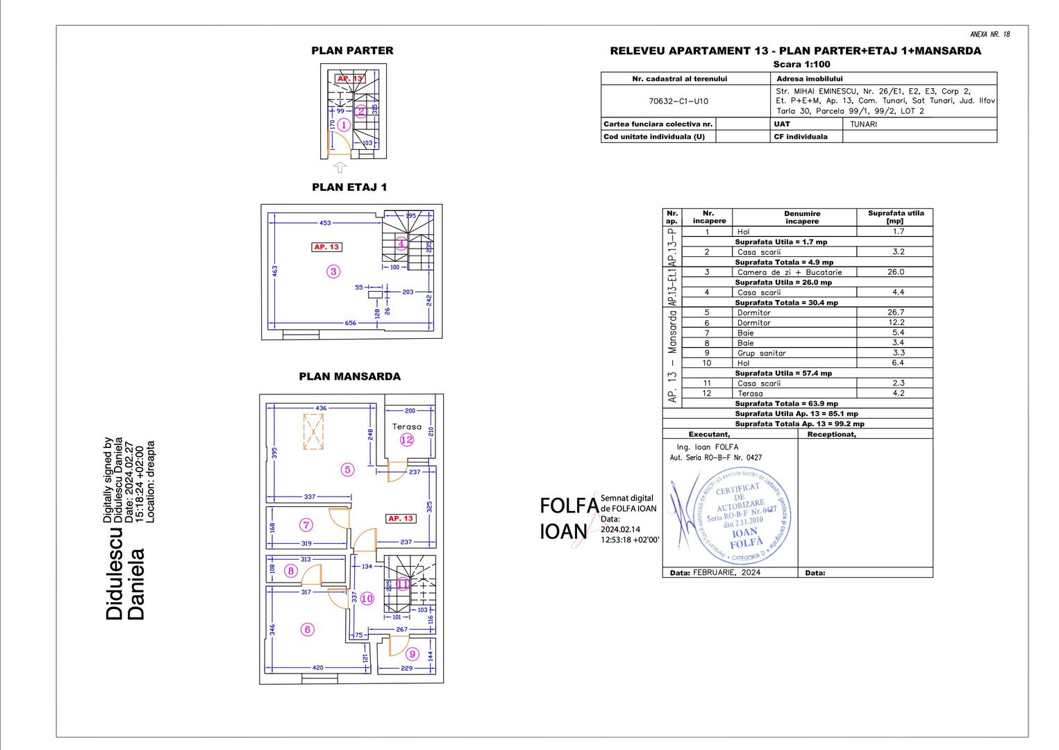 Apartament 13 – 4 camere – 99.2 mp – Parter + Etaj 1 + Mansardă - Poză 1