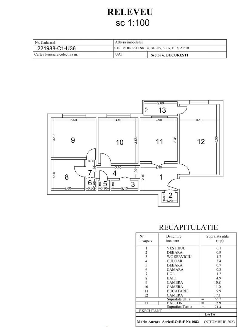 Apartament 3 camere decomandat, 2 băi, Strada Moinești 14 - Schiță 21