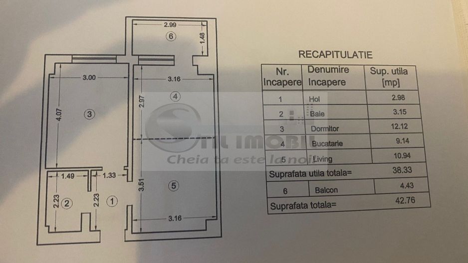 Apartament 2 camere • 42,76 mp • Bucium – în spate la Lidl - 85.000 € - Schiță 7
