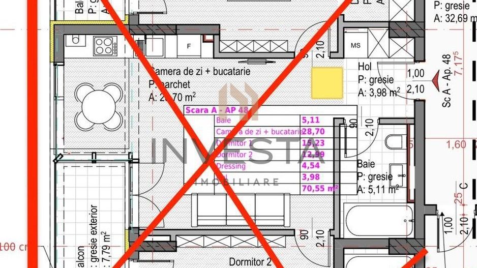 APARTAMENT DE VANZARE 3 CAMERE 2 BALCOANE - Poză 3