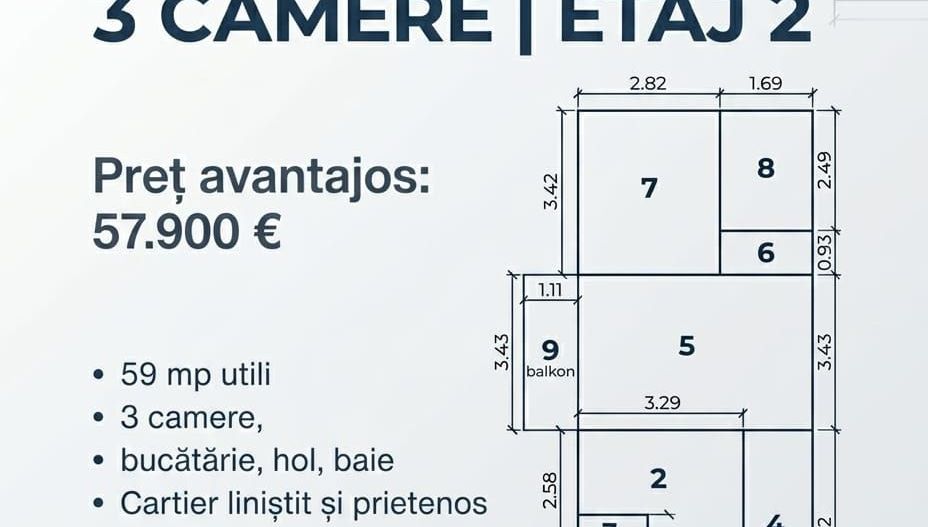 Apartament 3 camare etaj 2 - Poză 1