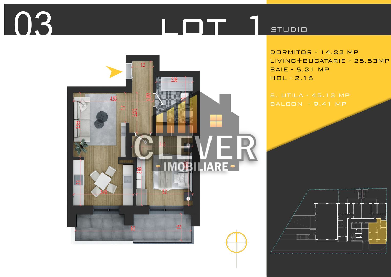 Studio Modern 45mp Util – Balcon Mare – Comision 0% – Zona Pallady - Schiță 11
