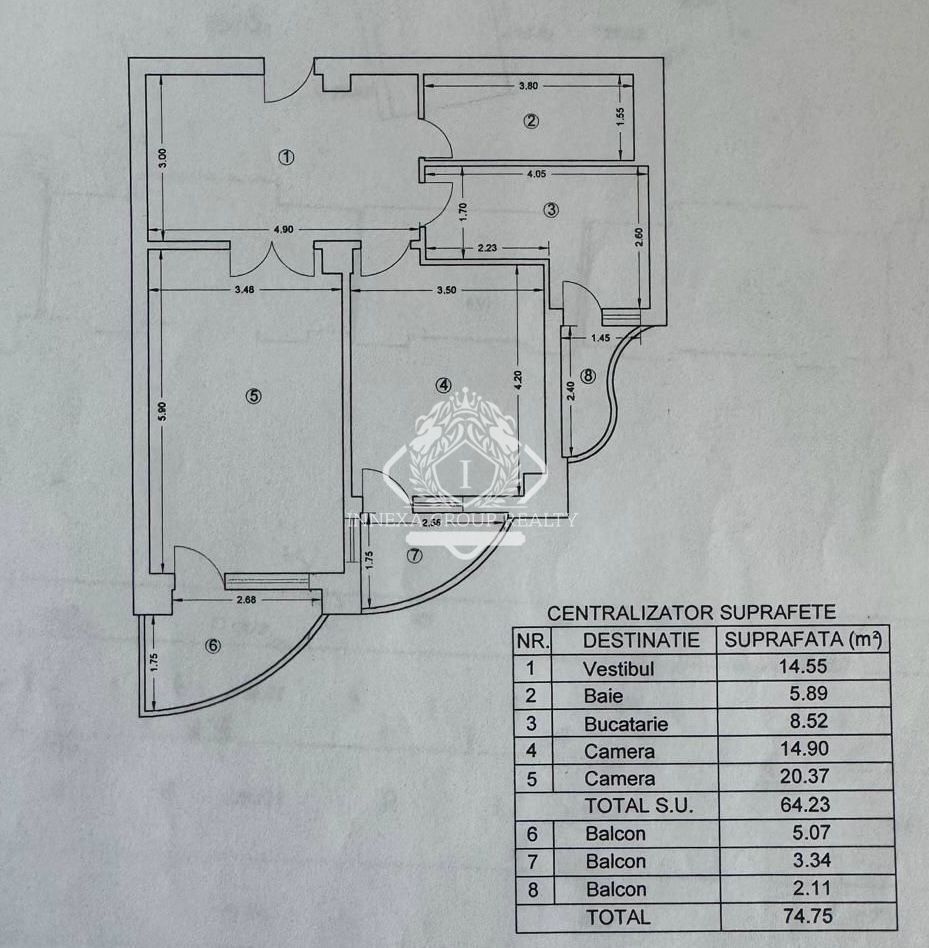 Apartament 2 camere, 3 balcoane, 74mp, zona Unirii - Schiță 18