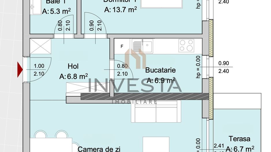Apartament 2 camere, Marasti – zona The Office, proiect premium - Schiță 2