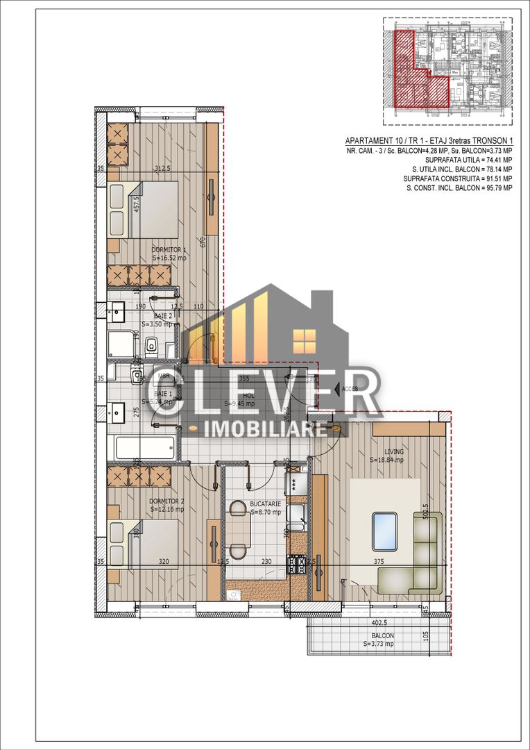 Apartament 3 camere 78 mp, Pallady, Metrou Nicolae Teclu - Poză 3