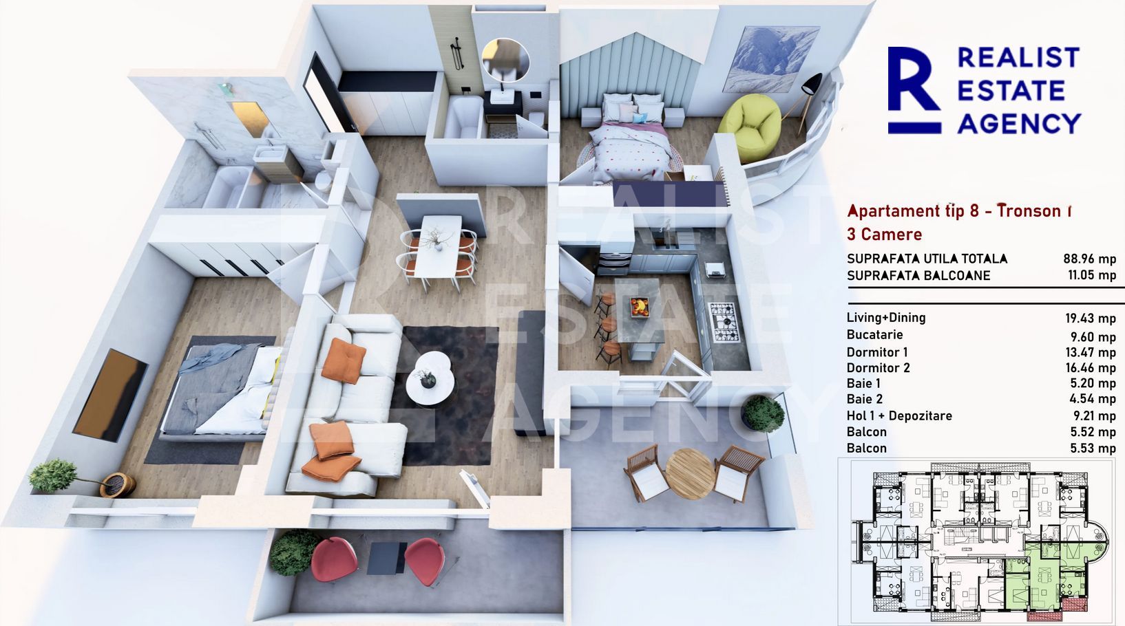 Apartament cu 3 camere de vânzare - Schiță 5