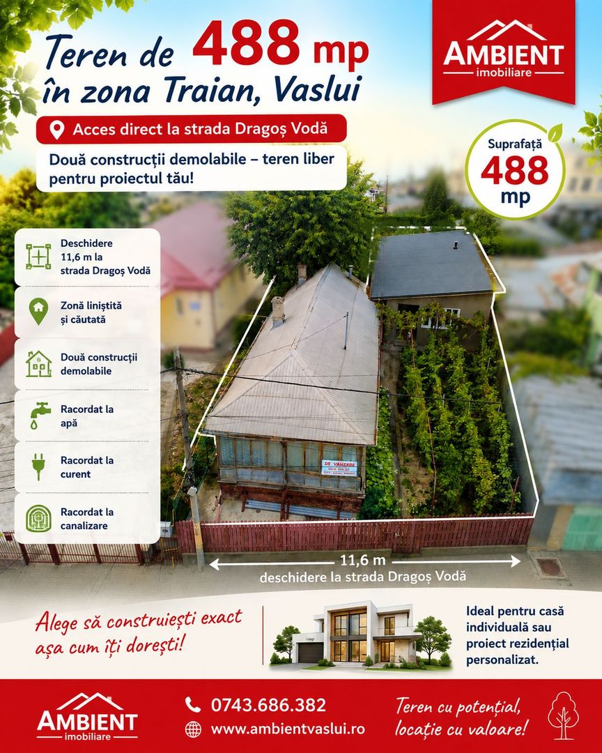 TEREN INTRAVILAN 480 mp, VASLUI zona TRAIAN; - Poză 1