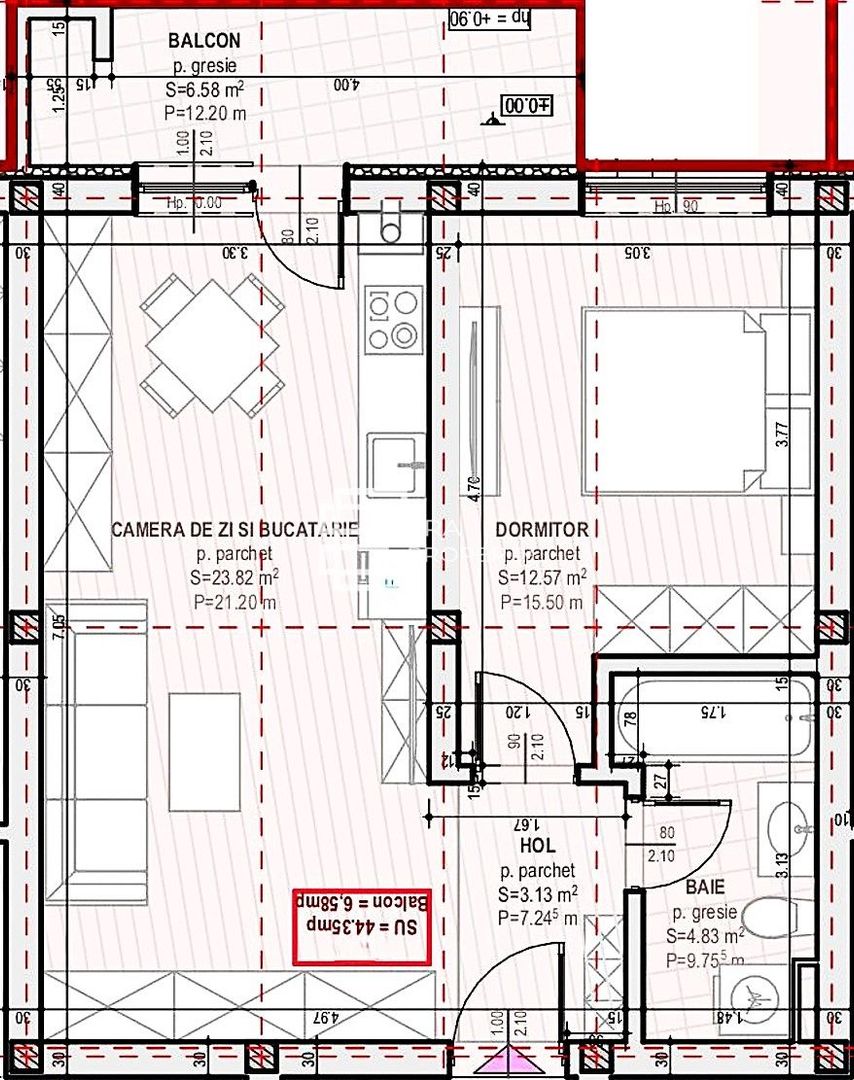 Apartament 2 camere  44 mp-etaj 1 -Șelimbăr, zona Unirii - Schiță 5