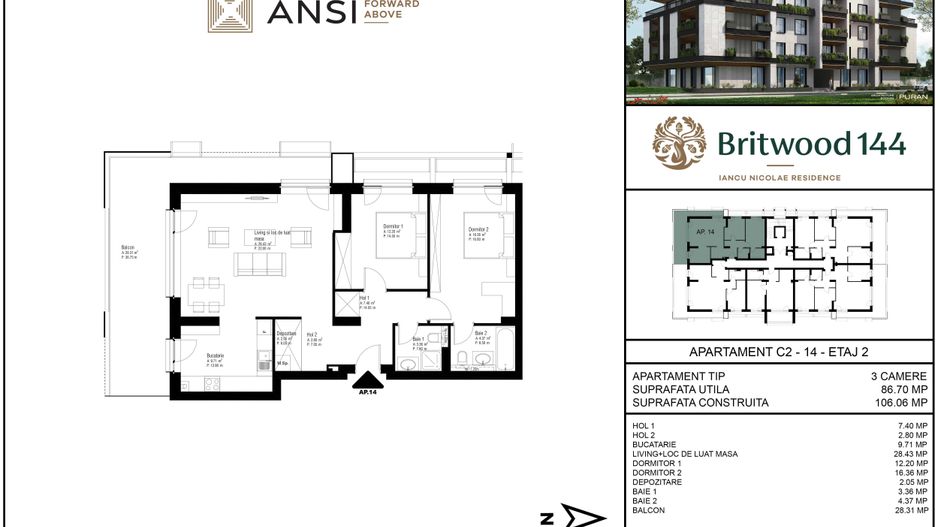 De vânzare apartament 3 camere – BRITWOOD 144, Iancu Nicolae Residence - Poză 2