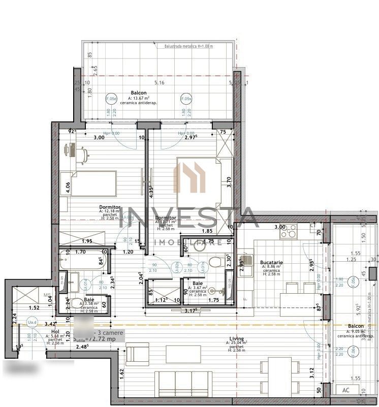 Apartamente cu 3 camere, bloc premium, vedere asupra orasului, Zorilor - Schiță 13