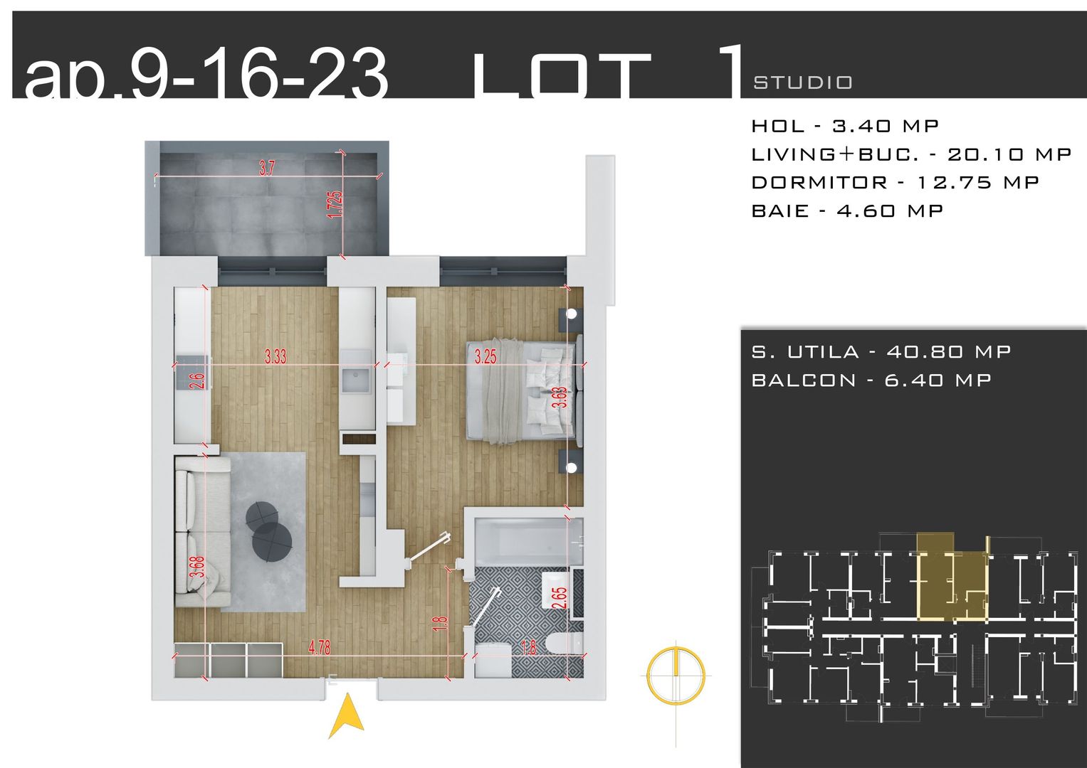 2 camere  -parcare inclusa -proiect nou -Pallady - Schiță 13