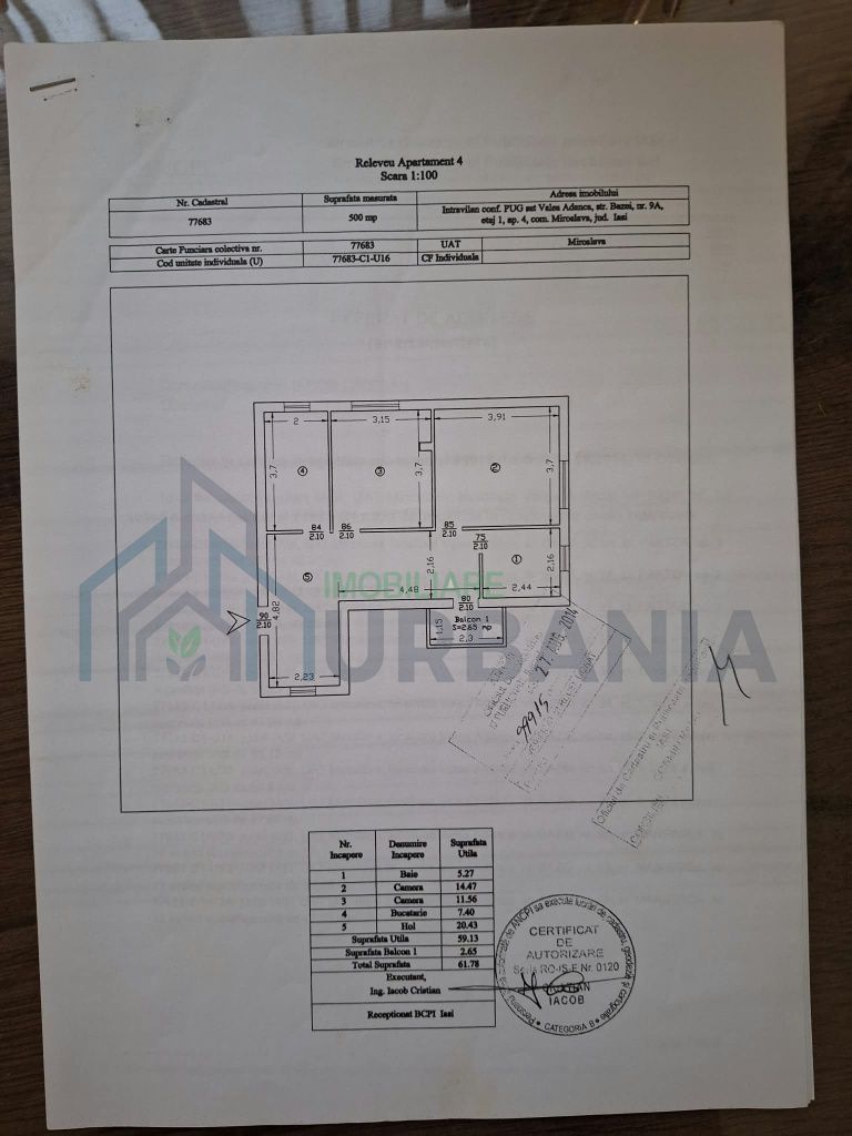 Apartament 2 camere decomandat, hol generos 20 mp, Cug, Iași - 62 mp, etaj 1, parcare - Poză 1