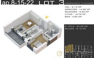 2 camere decomandat -parcare inclusa -Pallady - Schiță 11