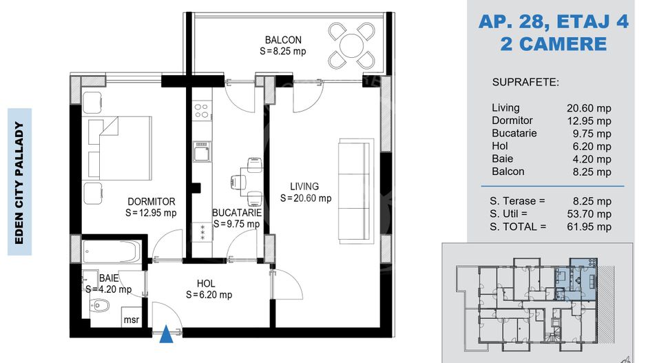 Apartament 2 camere Theodor Pallady Metrou Nicolae Teclu - Schiță 2
