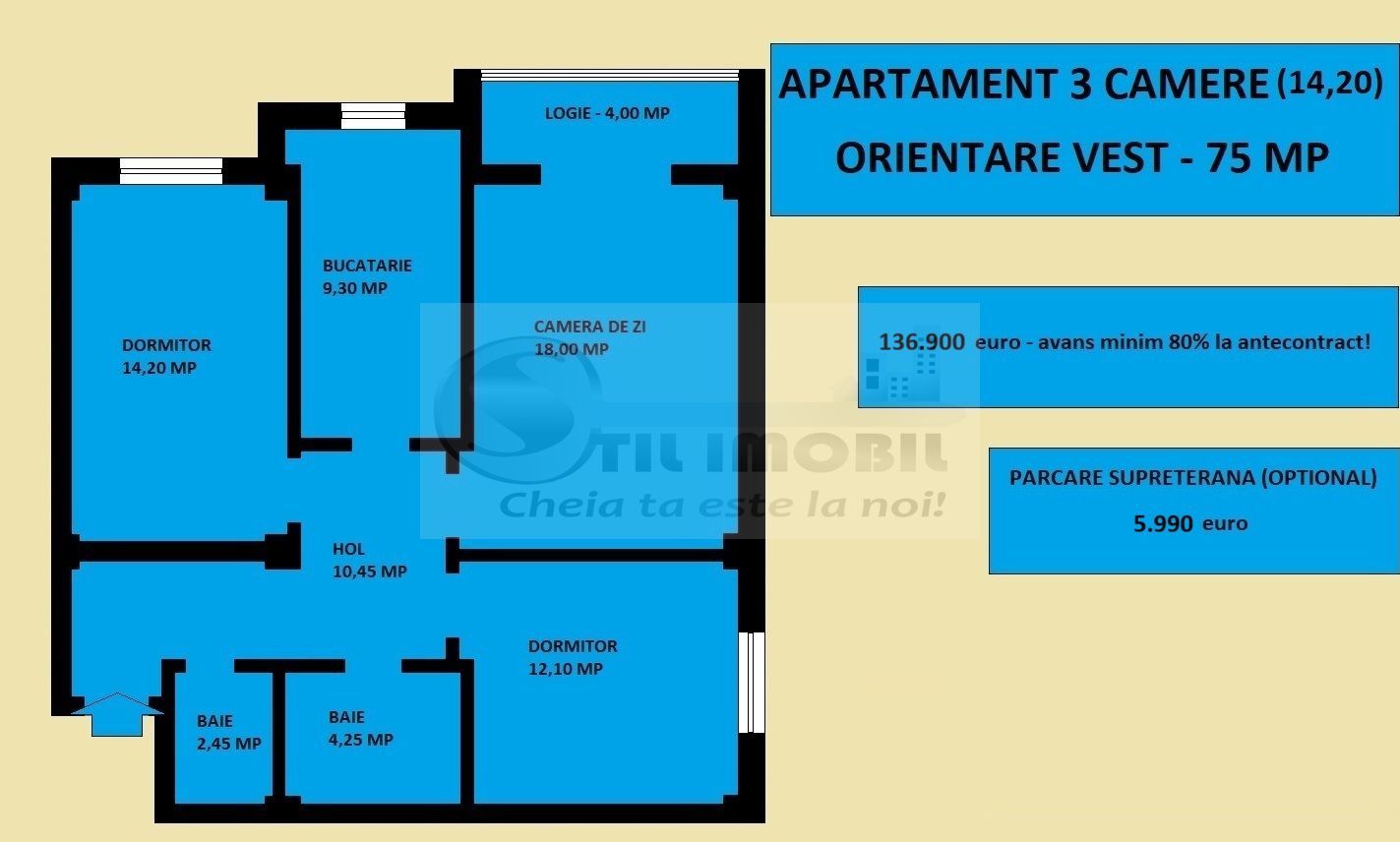 Apartament 3 camere nou de vanzare in Iasi Valea Lupului, decomandat - Poză 2