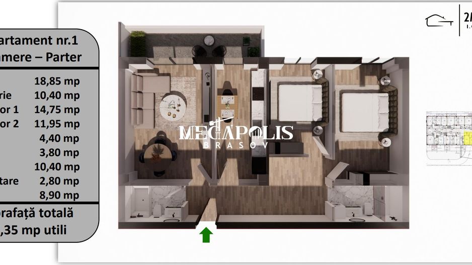 Apartament 3 camere | 77 MP Utili | Tractorul | Bloc Nou - Poză 3