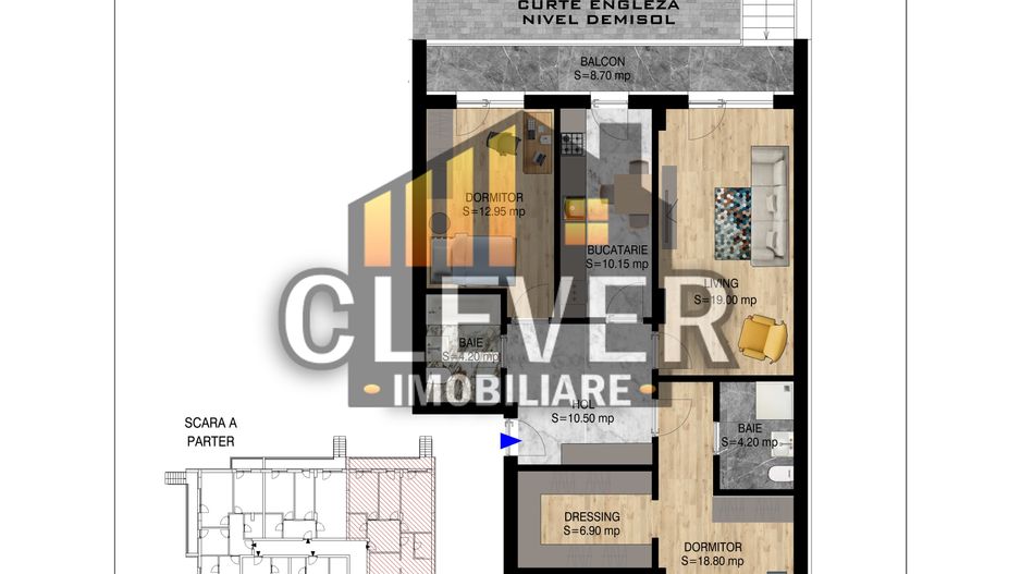 3 Camere | 86,7 mp Utili | Curte 44 mp | 2 Bai | Pallady - Schiță 6