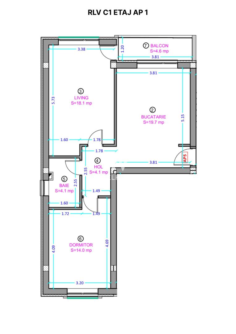 Apartament 2 camere cu bucatarie inchisa- Selimbar zona Lidl. - Schiță 4