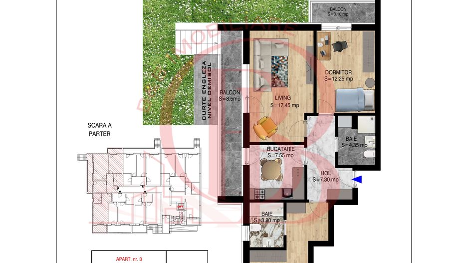 3 camere cu gradina  Pallady Metrou Nicolae Teclu - Schiță 14