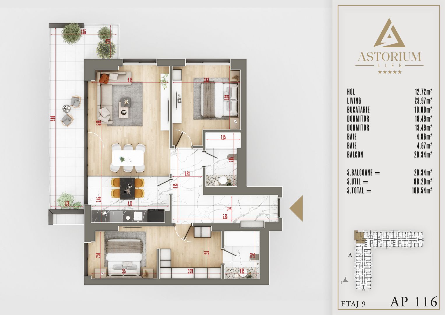 Apartament 3 camere  decomandat  Astorium life Bloc A - Poză 7