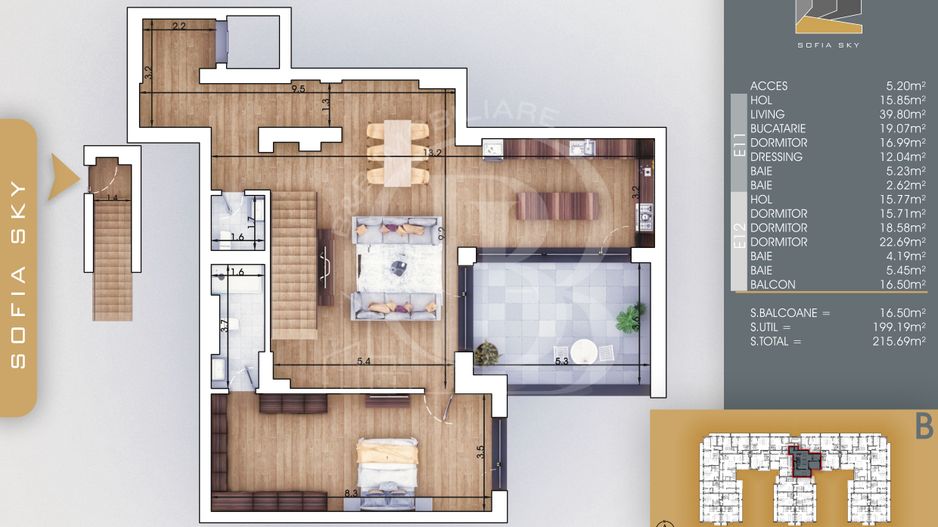 Th. Pallady 5 camere Duplex | Living 40mp | Dormitor 19mp - Schiță 1