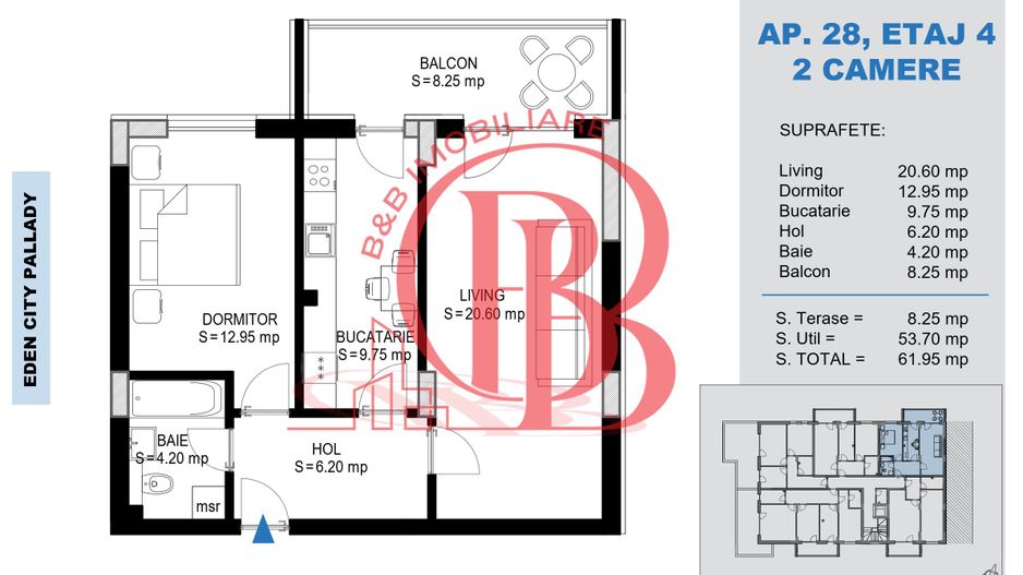 Apartament 2 camere Theodor Pallady Metrou Nicolae Teclu - Schiță 2