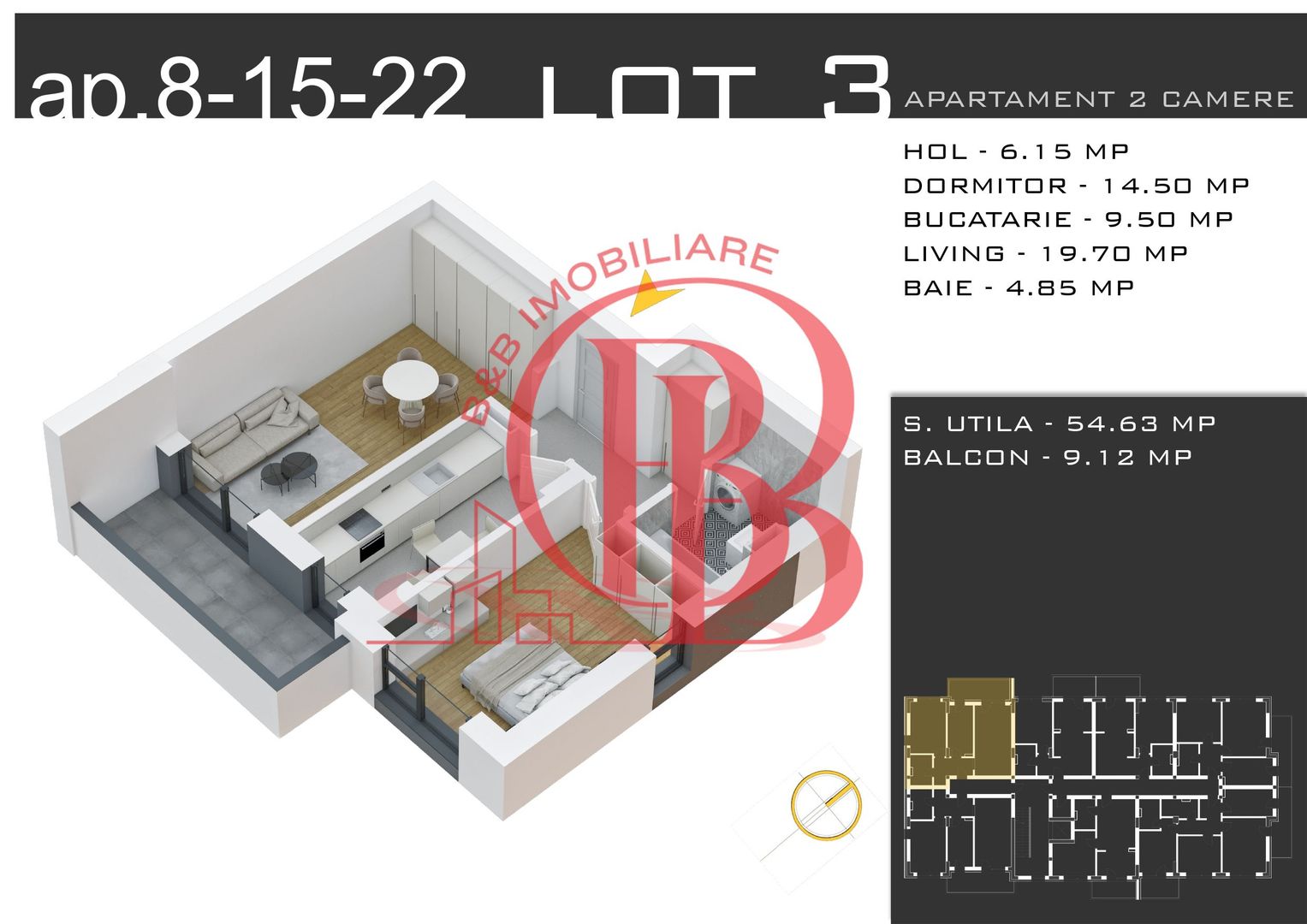 2 camere decomandat -parcare inclusa -Pallady - Schiță 12