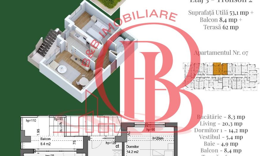 Apartament 2 camere Terasa Privata 62mp-Theodor Pallady - Schiță 2