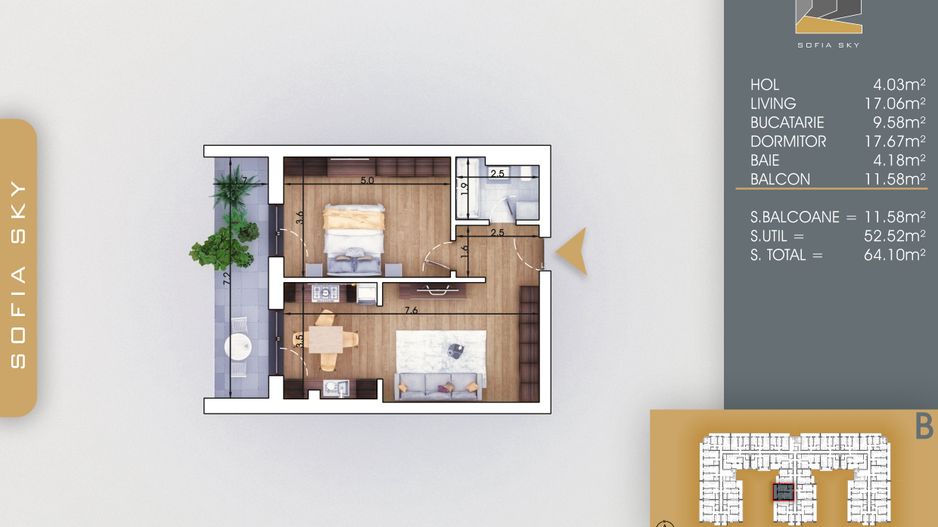Apartament 2 camere spatios 7 min Metrou Nicolae Teclu - Schiță 1