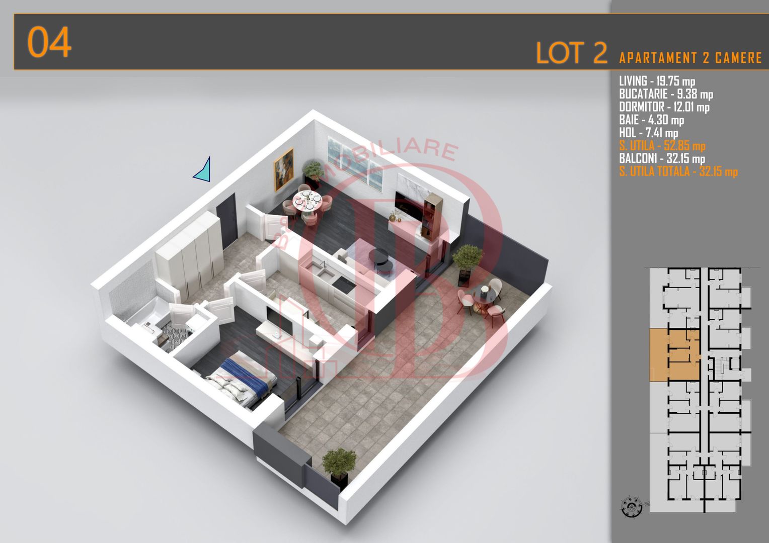 Apartament superb 2 camere cu terasa - Pallady Metrou Teclu - Schiță 1