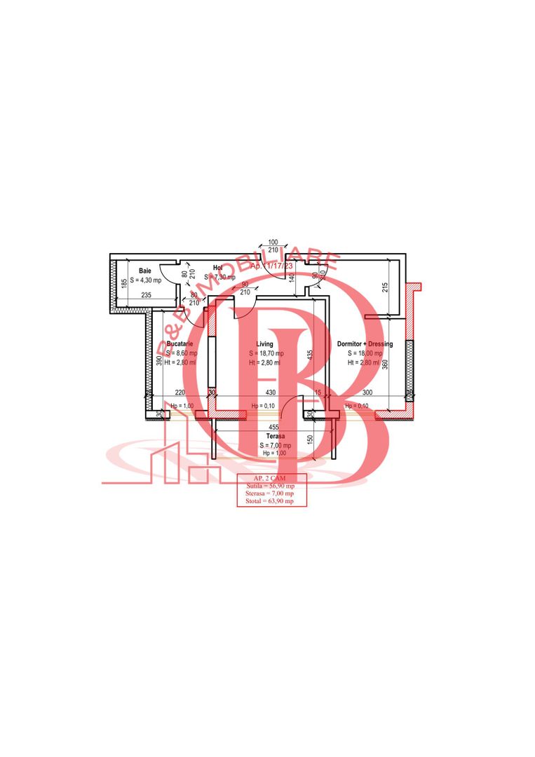 Apartament 2 camere Dormitor cu Dressing Theodor Pallady - Schiță 2