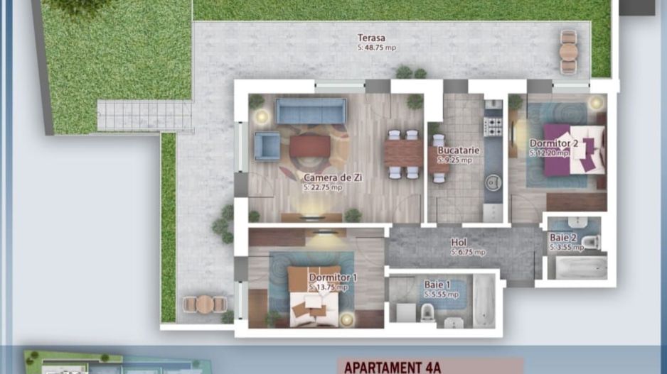AP. 3CAM.+GRADINA (85MP) - BLOC P+4 -FINISAJE PREMIUM / PALLADY! - Poză 3