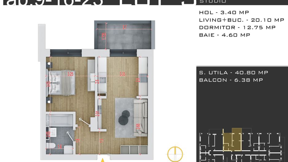 2 camere  -parcare inclusa -proiect nou -Pallady - Schiță 12