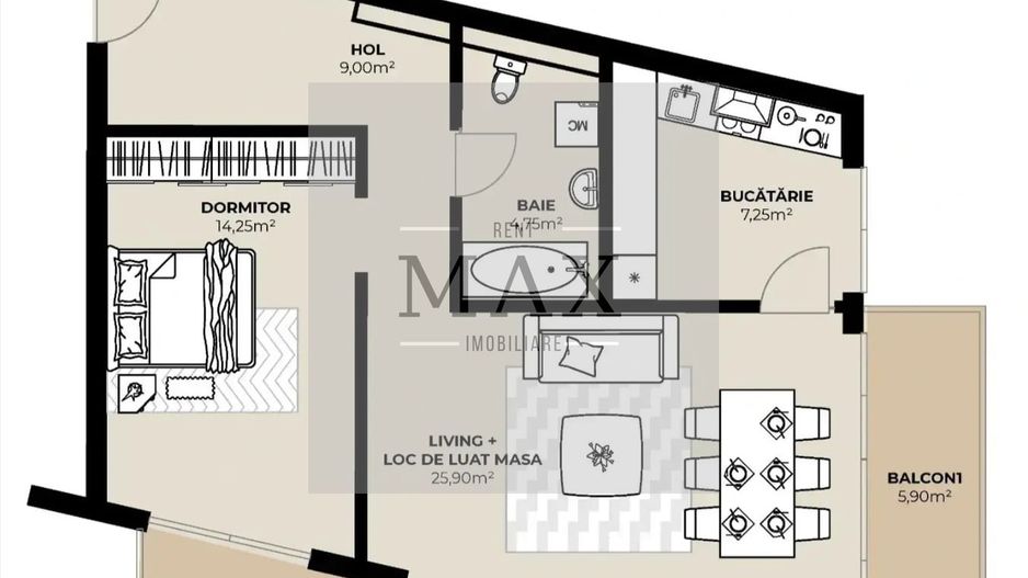 Apartament 2 camere de vânzare 61.15 mp Et.8 Mărăști Fabricii - Poză 1