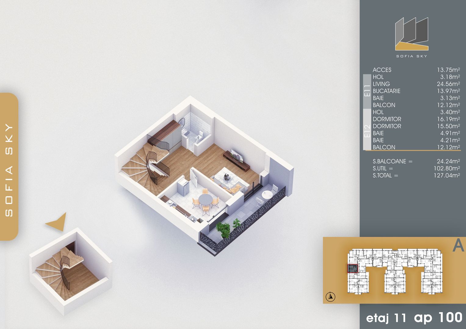 3 camere  duplex -  Titan Pallady  7 min Metrou N Teclu - Schiță 1