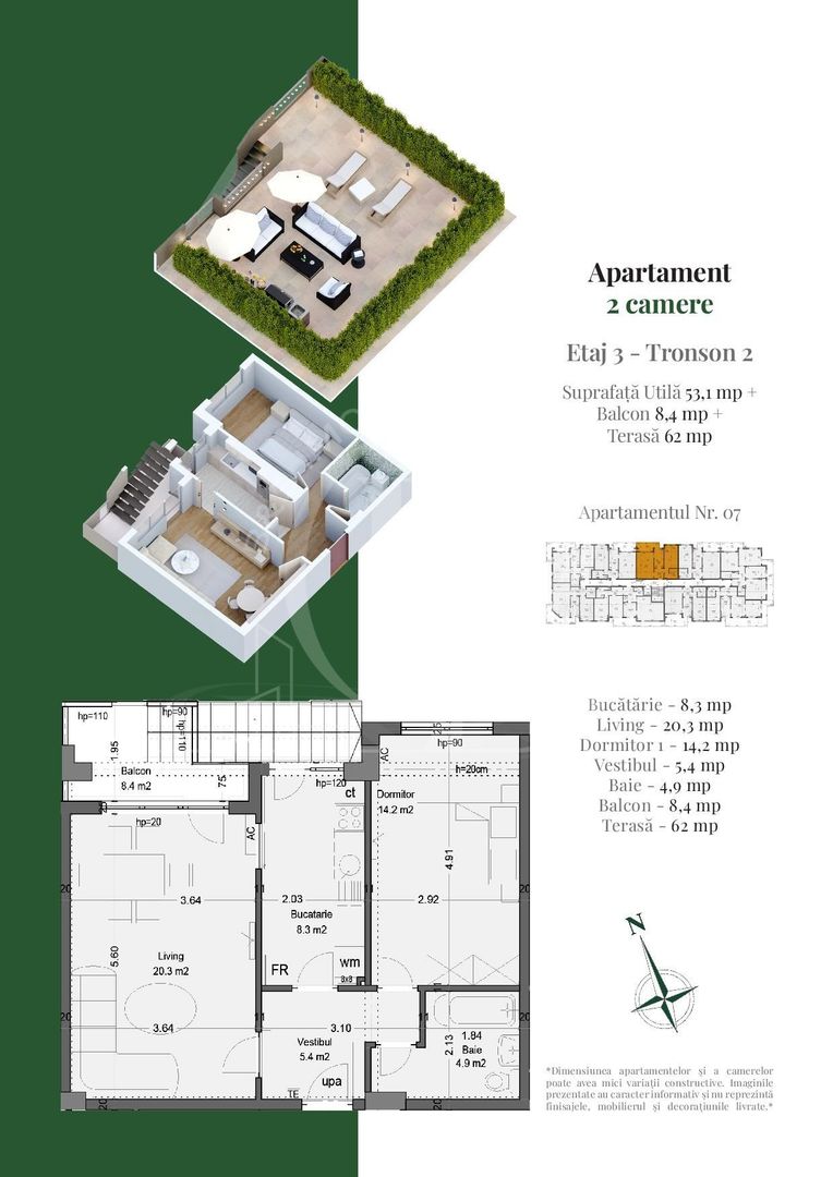 Apartament 2 camere Terasa Privata 62mp-Theodor Pallady - Schiță 3