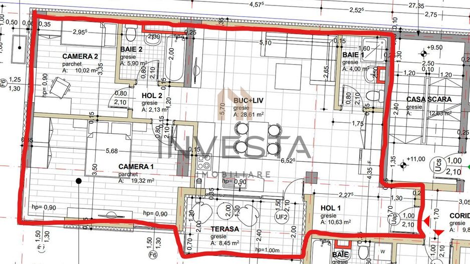 Aparament cu 3 camere si parcare de inchiriat, bloc nou, zona Centrala - Schiță 11