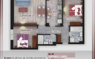 3 camere Pallady – 79,55 mp total, etaj 3, direct dezvoltator - Schiță 14