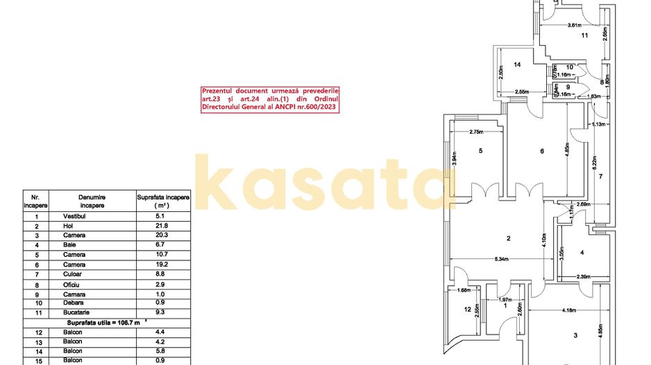 Apartament 4 camere de vanzare | Piata Romana - ASE | 107mp utili - Schiță 16