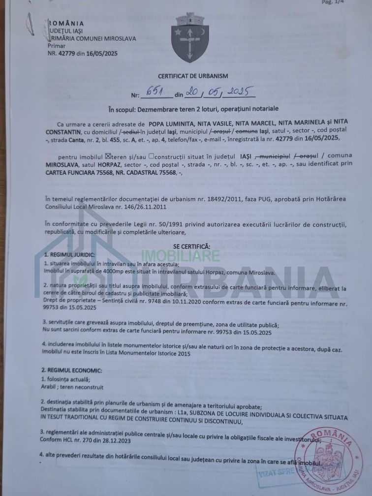 Teren intravilan 10.000 mp, Miroslava, Horpaz – Dezvoltare rezidențială - Poză 3