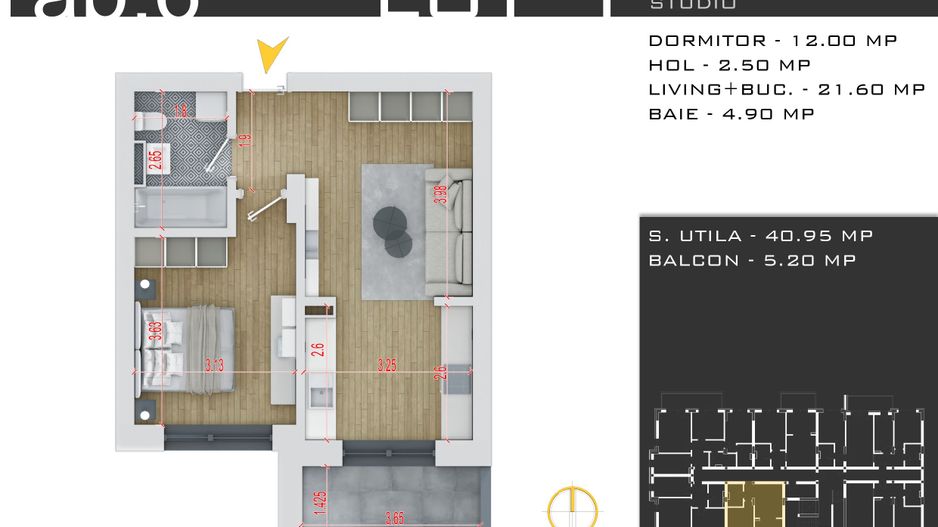 2 camere  -parcare inclusa -proiect nou -Pallady - Schiță 12