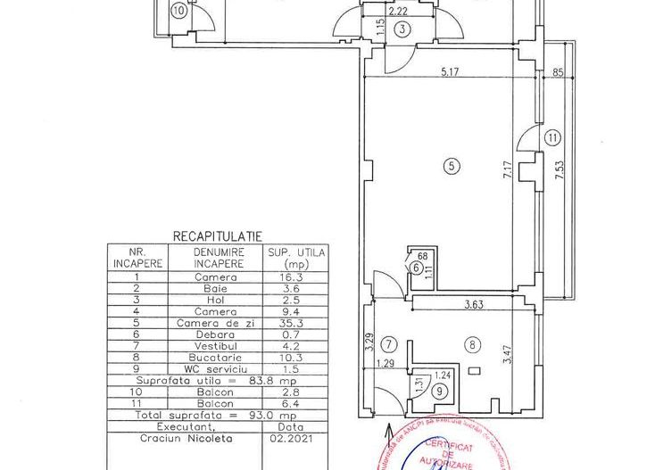 Vand apartament 3 camere  zona Stefan cel Mare - Schiță 17