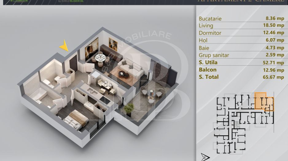 Apartament 2 camere Proiect Premium Independent Energetic - Schiță 12