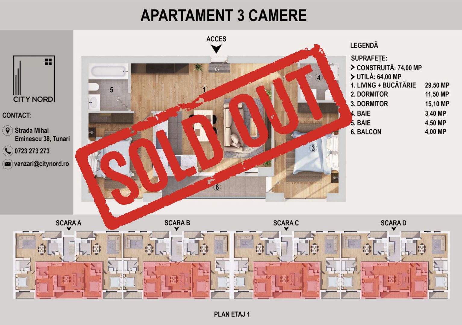 Apartament 3 camere - 70 mp utili - CITY NORD Mihai Eminescu - Poză 1