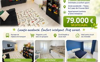 Apartament cu 2 camere, ETAJ 2, mobilat și utilat, VASLUI - zona CRUCEA GĂRII; - Poză 1