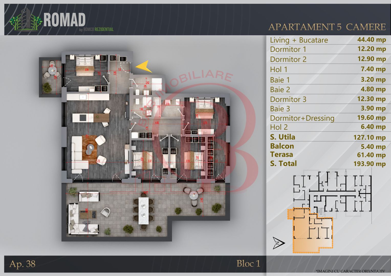 5 Camere cu Terasa Proiect Premium Titan-Theodor Pallady - Schiță 2