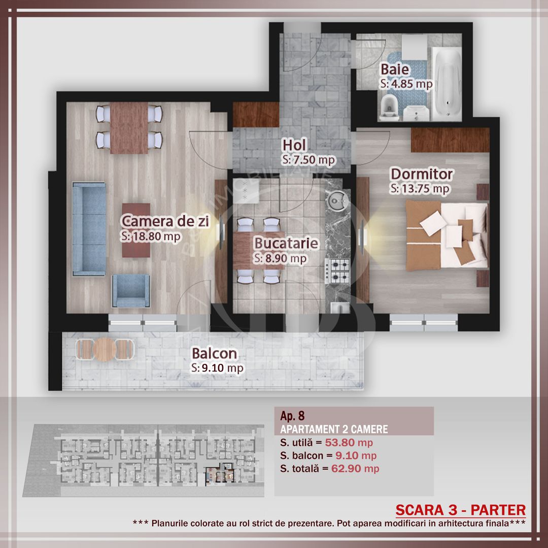 2 camere decomandat -Oferta lansare proiect Theodor Pallady - Schiță 1