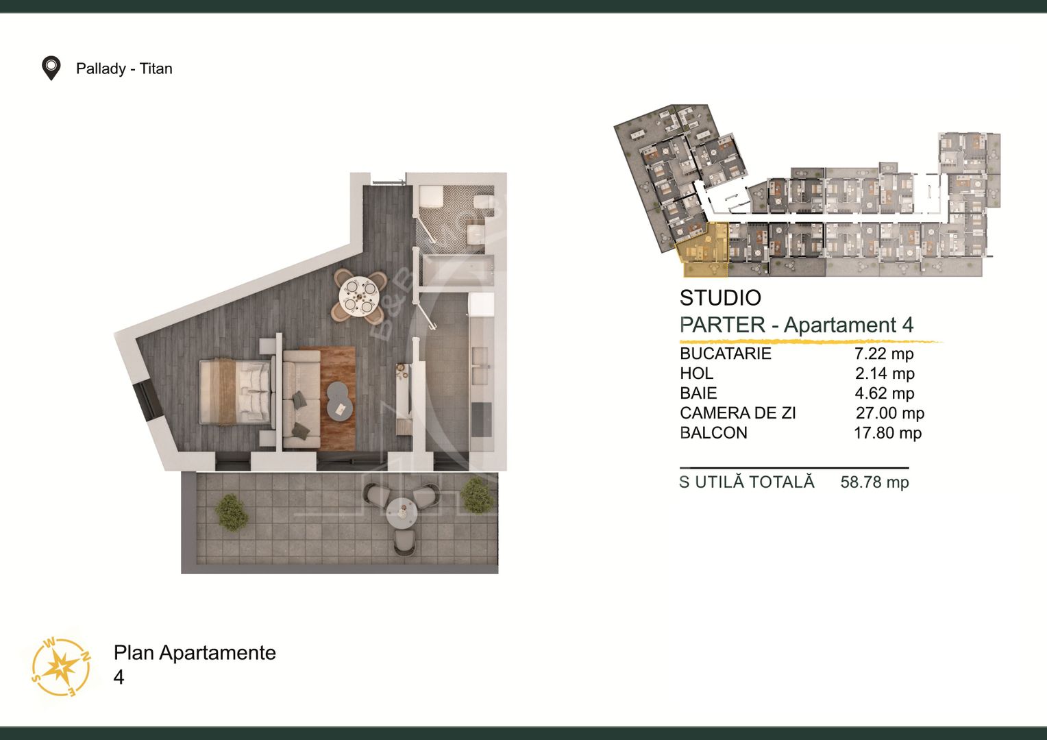 Apartament 2 camere Titan-Pallady Parcare Gratuita - Schiță 2