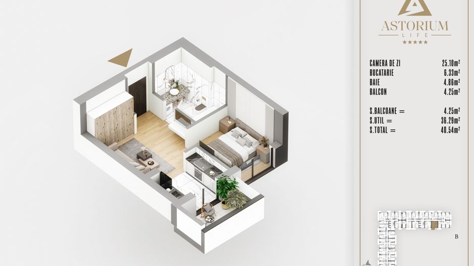 2 camere tip studio proiect premium titan pallady - Schiță 6