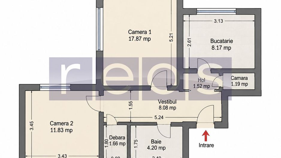 DE VANZARE APARTAMENT 2 CAMERE DECOMANDAT 55 MP GORJULUI METROU - Schiță 7